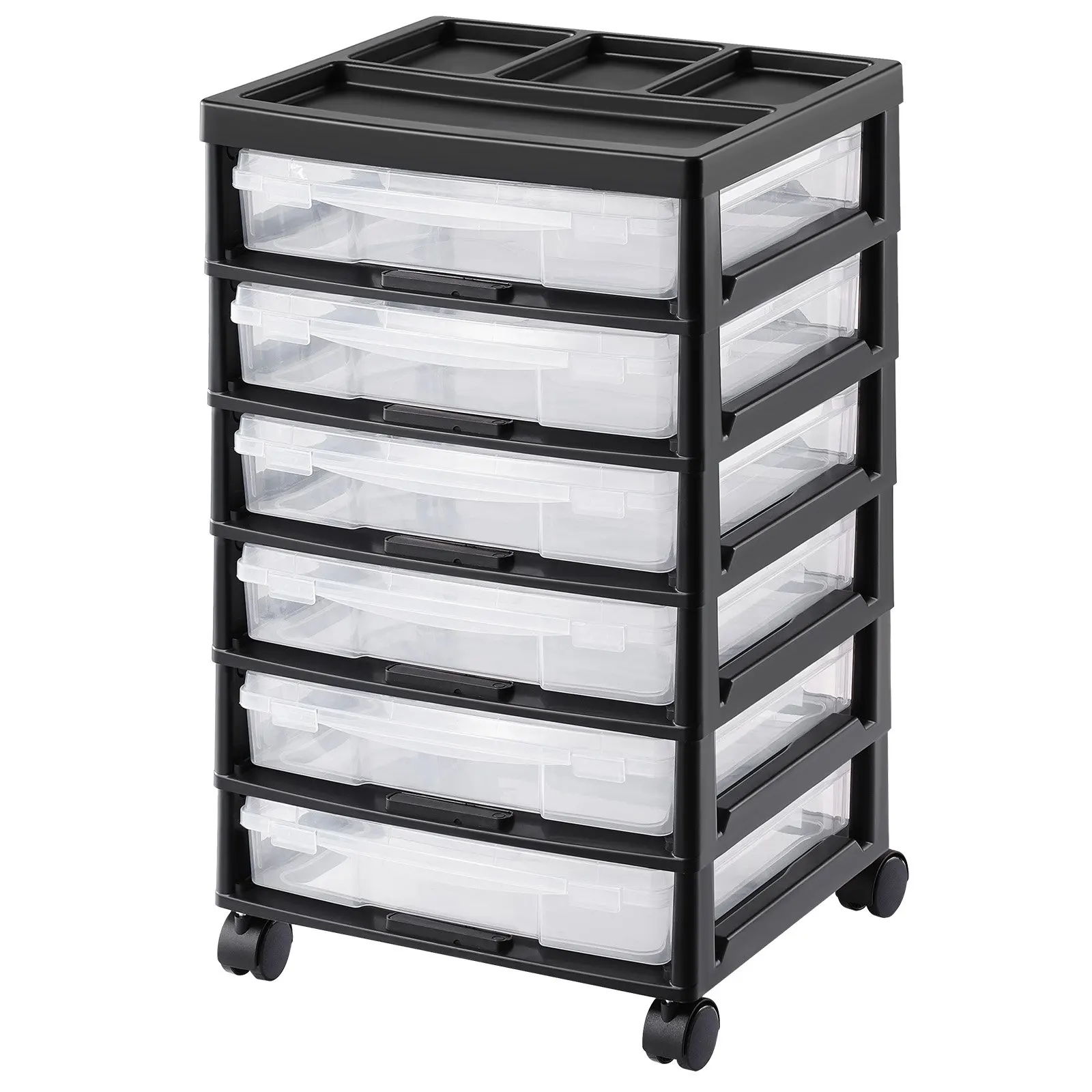 

Scrapbook Rolling Storage Cart, 6-Tier Large Capacity With Organizer Top, Black Frame With 6 Clear Cases And 4 Removable Wheels