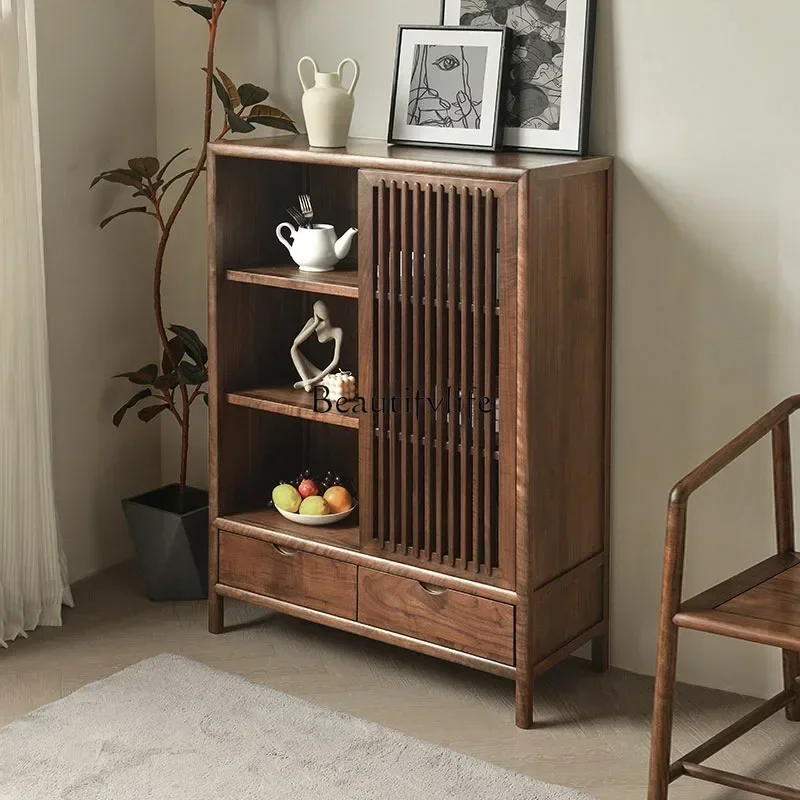 

02ls 18 -*North American black walnut solid wood dining side cabinet modern simple locker living room against the wall