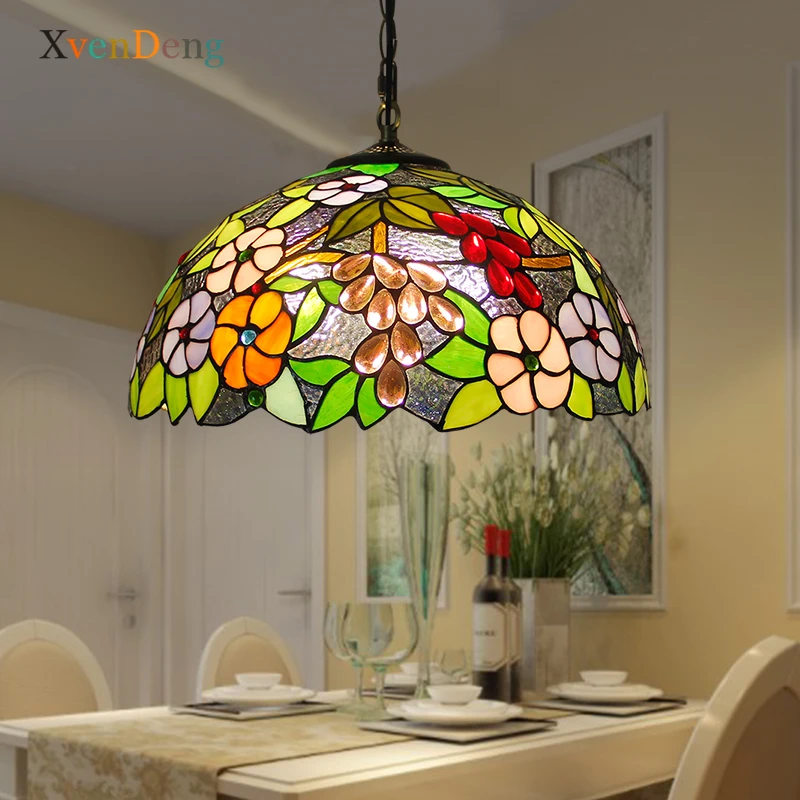 

Tiffany Stained Glass Pendant Lights Mediterranean Vintage Hanging Lamp Dining Room Kitchen Light Fixtures Home Bedroom Decor