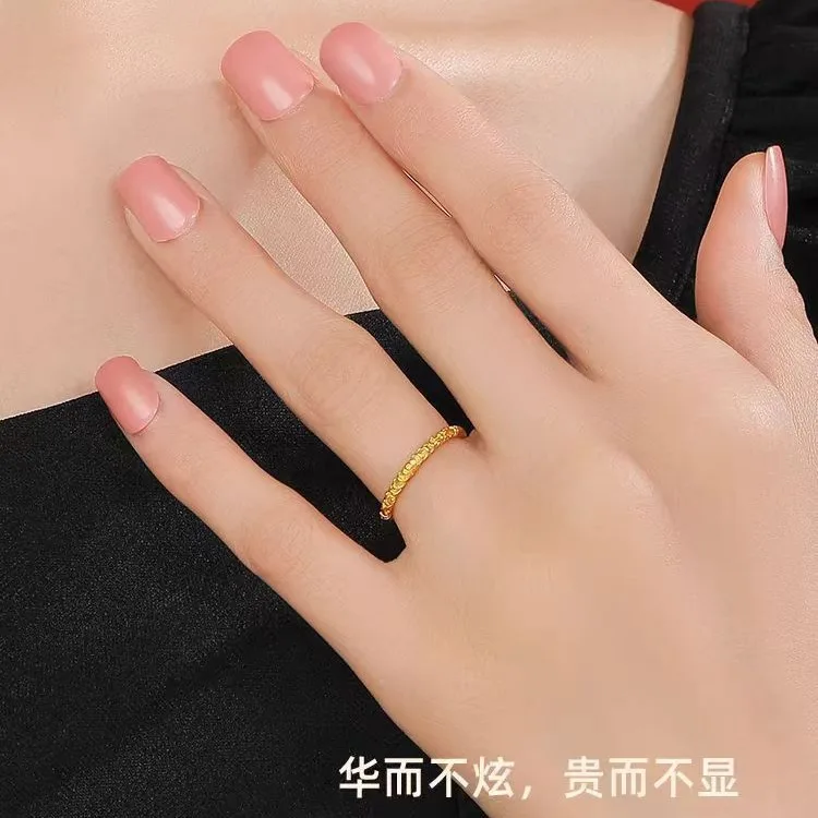 AU999 Bauhinia flower scroll pattern ring 24K gold ancient heritage Seiko solid plain ring metal stamp men and women