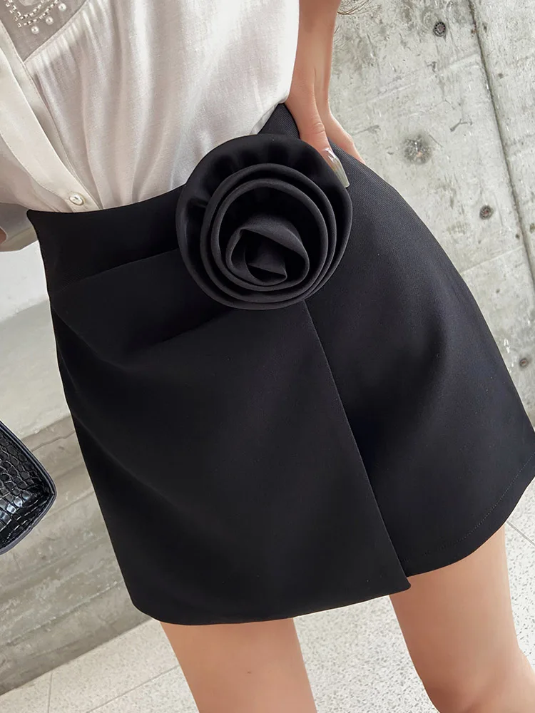 Detachable Three-Dimensional Flower Pleated Skirt Women's Spring 2024 Fashion High Waist Skirts Black White Color Kawaii Clothes