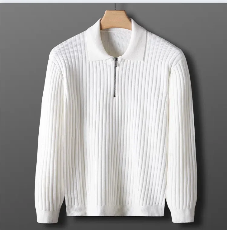 

Light Business Vertical Stripe Sweater Men's Autumn and Winter Leisure Slim Fit Handsome Knitwear Pullover Half Zip Top