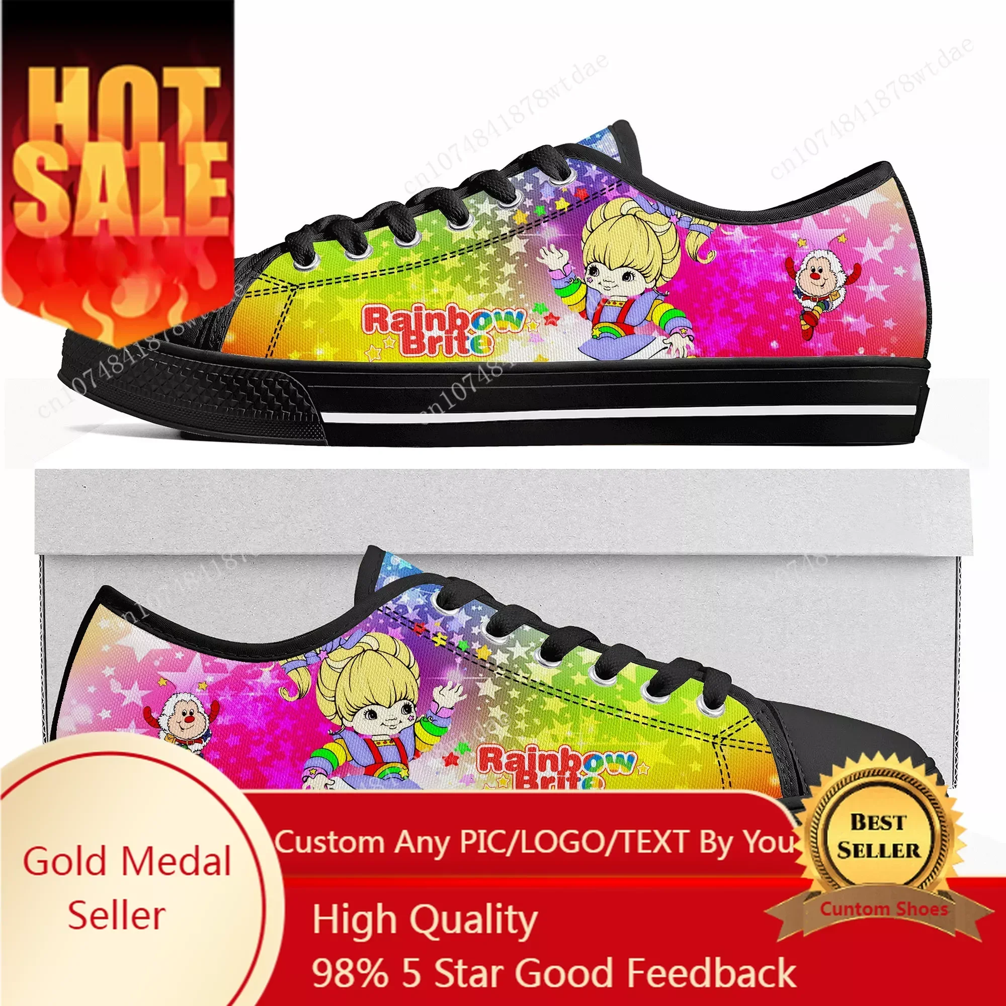 

Brite Low Top Sneakers Womens Mens Teenager Rainbow High Quality Canvas Sneaker Casual Cute Anime Cartoon Customize Shoes