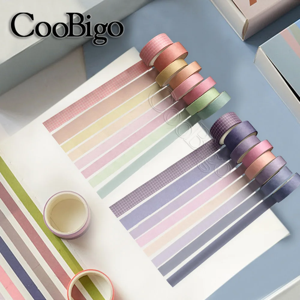 Eenvoudige Washi Tape Set Bosgroen Masking Sticker voor Journal Notebook Scrapbook Decor Briefpapier Raster Effen Kleur 8 Rolls/Lot