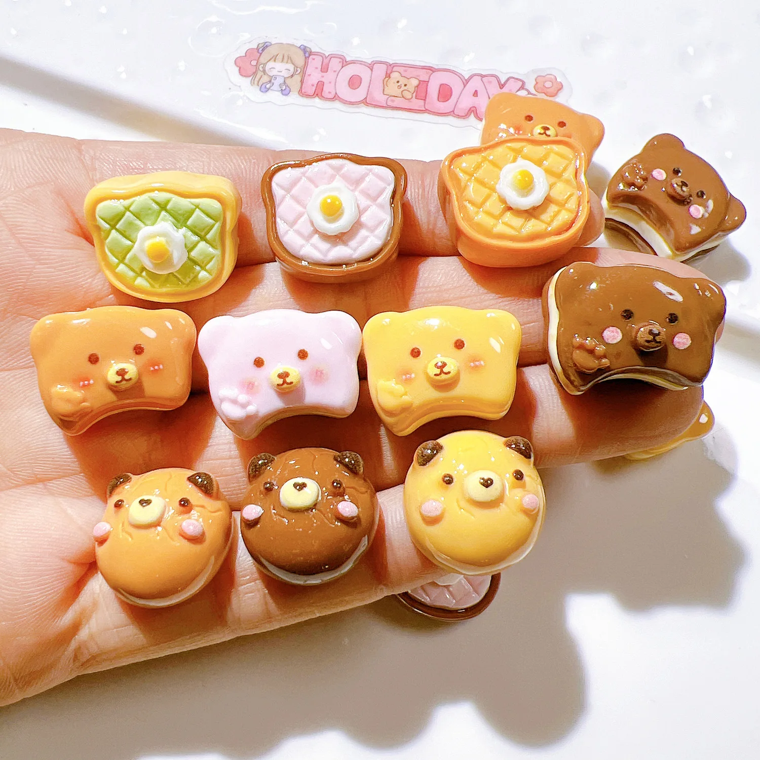 

100pcs Cute Mini Cartoon Bear Bread Hamburg Flat Back Resin Cabochon DIY Jewelry Craft Decoration Dollhouse Accessories