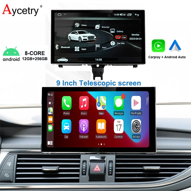 9-calowy teleskopowy ekran, Android 15, bezprzewodowy system Carplay, radio samochodowe z GPS do Audi A6 C7 A7 2012-2018, 2Din, radio samochodowe, system stereo, odtwarzacz multimedialny, Bluetooth,