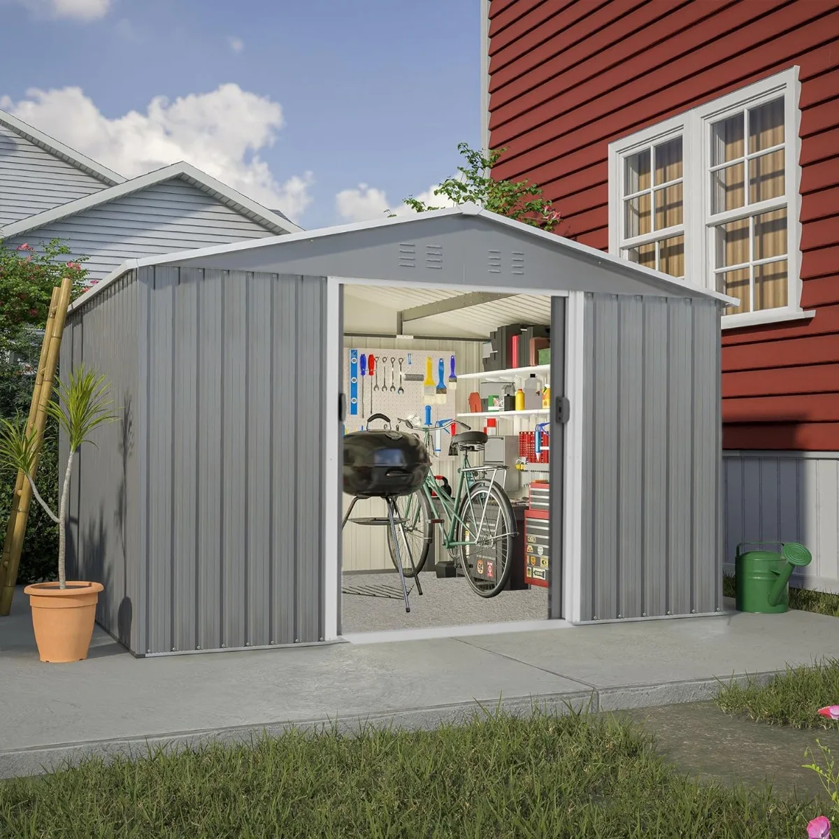 

10x8 FT Sheds & Outdoor Storage,Outdoor Storage Shed, Large Metal Tool Sheds with Updated Frame Structure and Lockable Doors