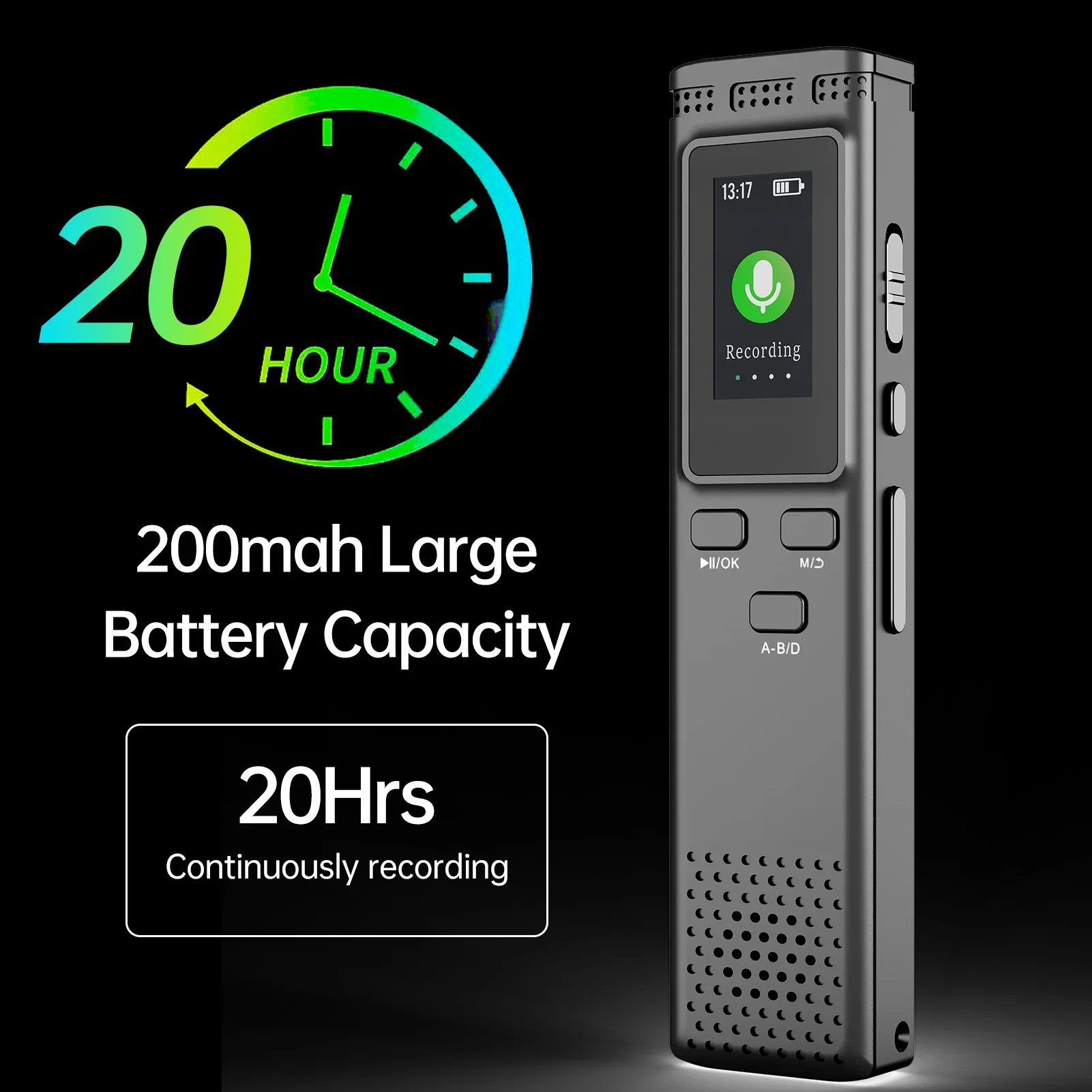 Digital Voice Recorder with Noise Reduction Voice Activation 64GB 16GB 8GB MP3 Music Player up to 288hrs Audio Recording