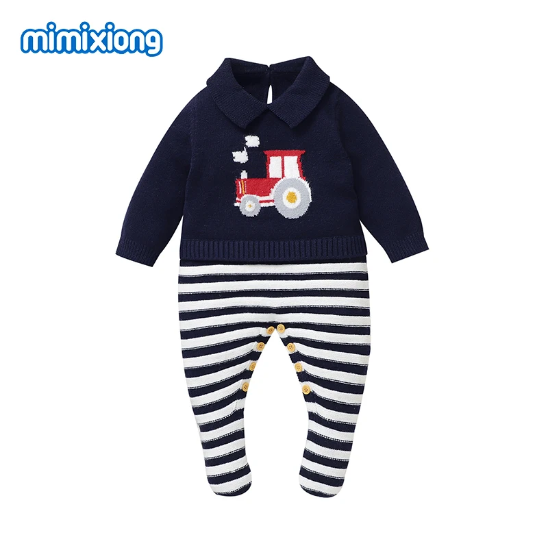 Baby Spring & Autumn Rompers Clothes Navy Turtle Neck Long Sleeve Knitted Newborn Boys Gentlemen Jumpsuits Winter Infant Outfits