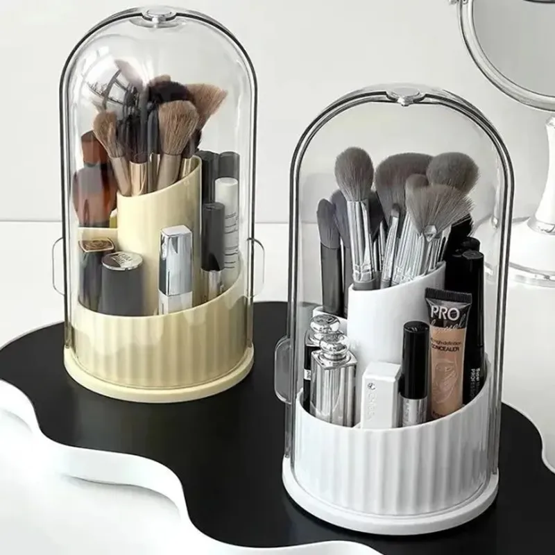 360°Luxury Makeup Storage Box Dustproof Rotating Large Capacity Makeup Brush Storage Cylinder Dressing Table Desktop Pen Holder