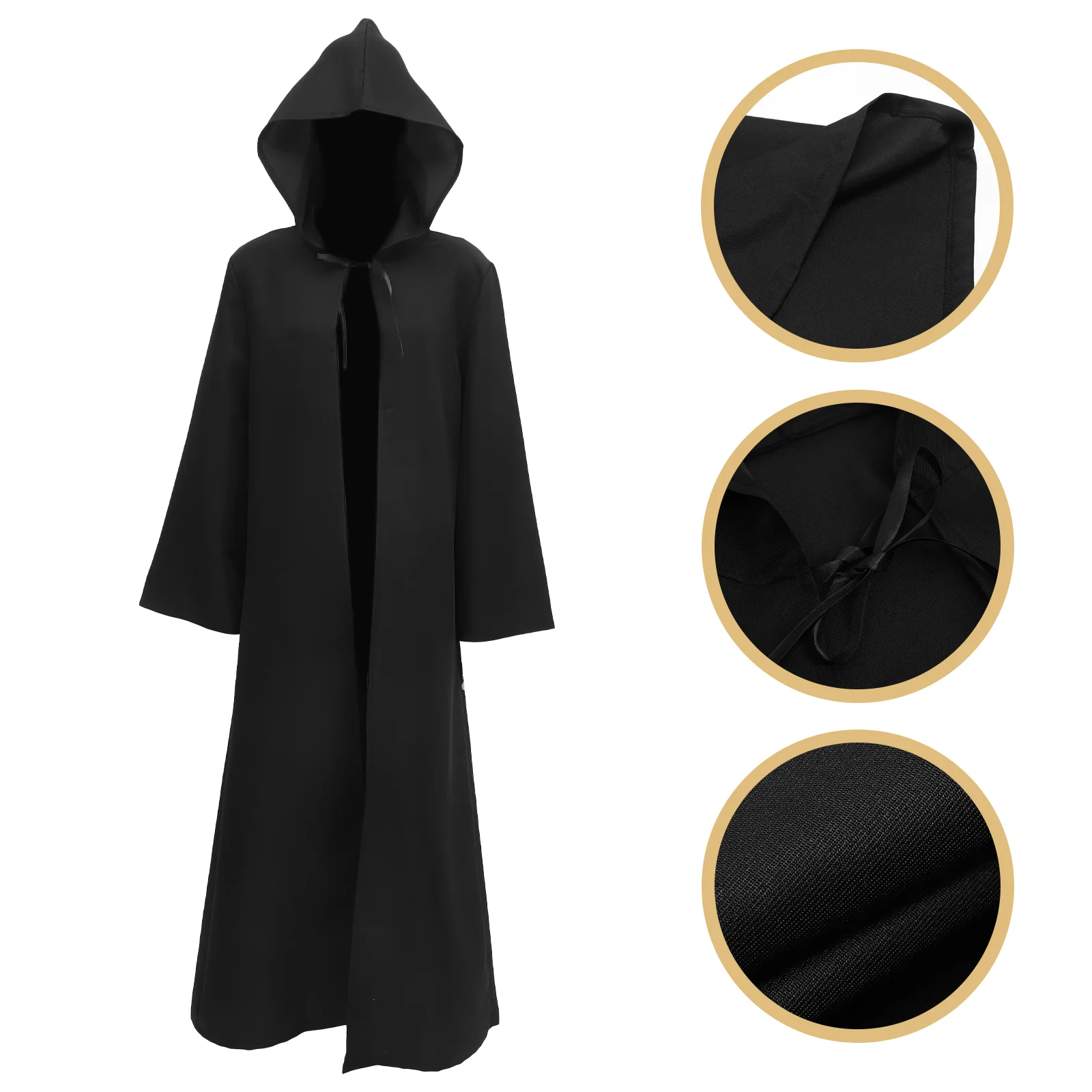 Halloween Cape Hoodie Hooded Cloak Kids Black Robe 11-12 Costumes Wizard Robes Death Round Men's