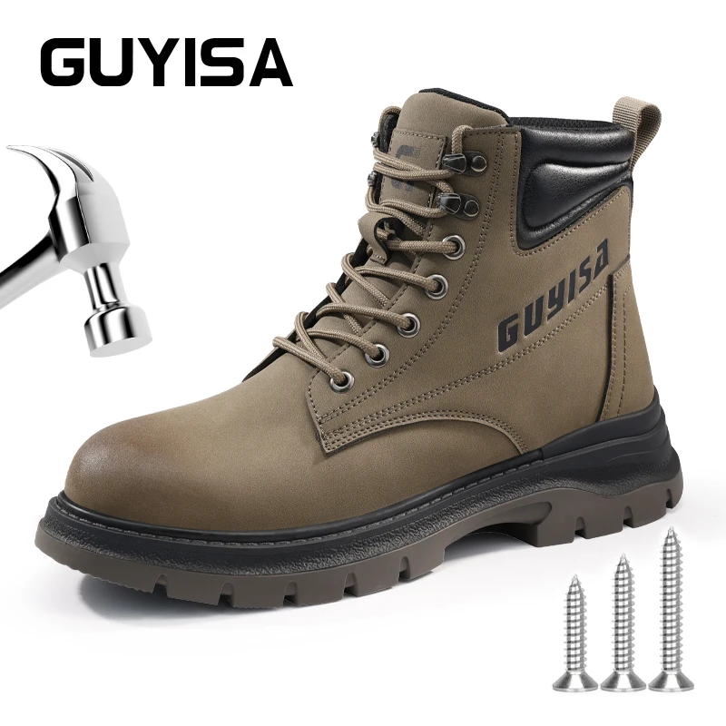 GUYCrawMen's-Chaussures de sécurité pour hommes, bottes Parker en acier, chaussures de travail, imperméables, anti-ald, coupe haute