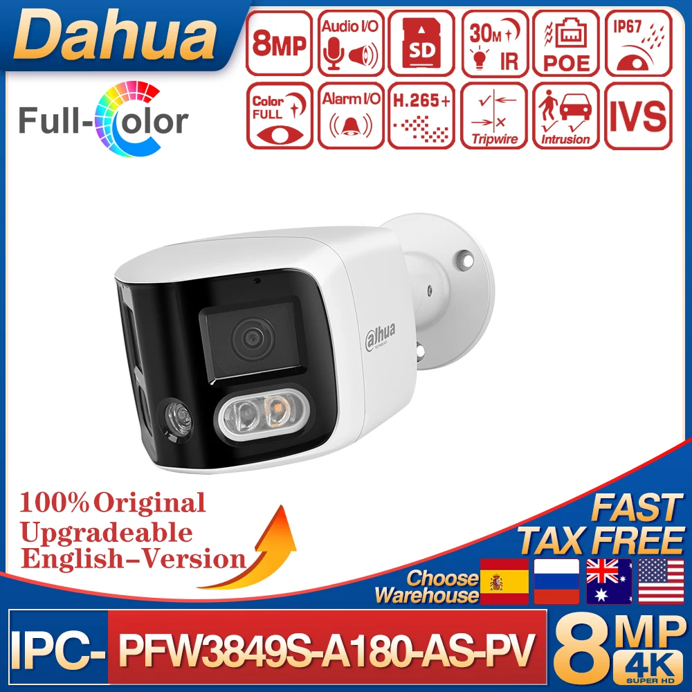 

Dahua 2x4MP Bullet Camera IPC-PFW3849S-A180-AS-PV TiOC Duo Splicing Fixed-focal WizSense Network Camera 180° Wide Angle Image