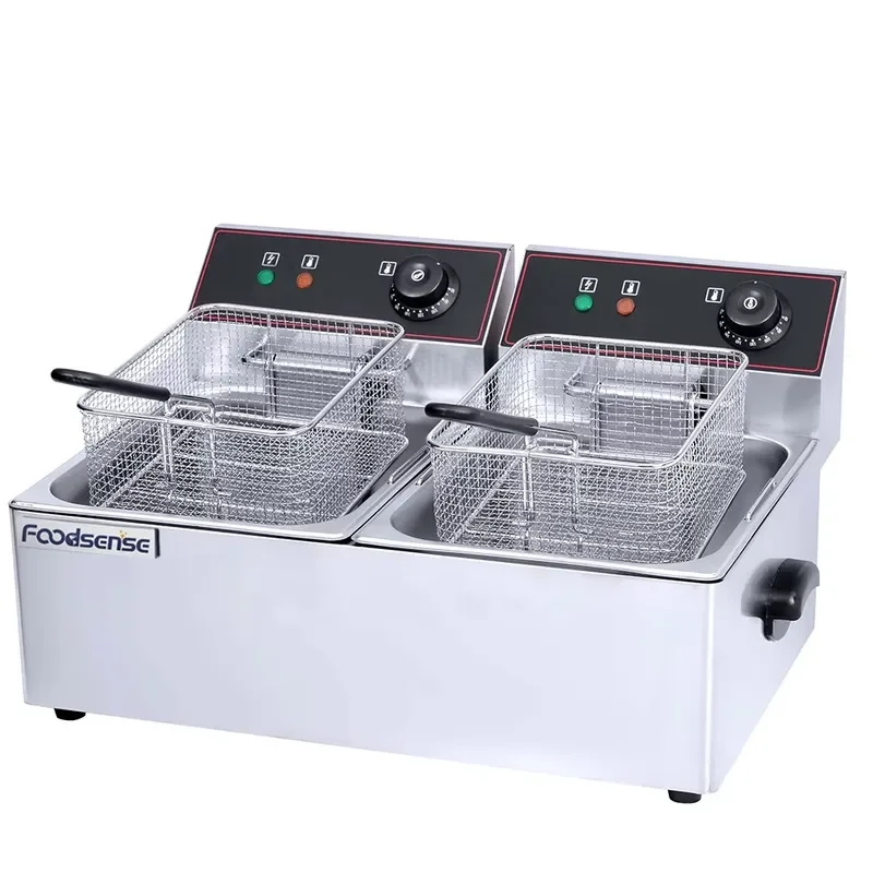 6L Stainless Steel Electric Deep Fryer 2 Baskets Commercial French Fries Potato Chips Maker for Restaurant Kitchen Use