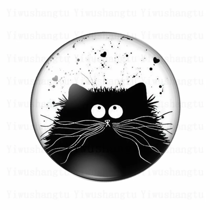 Cute black and white cat art  2mm/20mm/25mm/30mm photo glass cabochon demo flat back Making findings