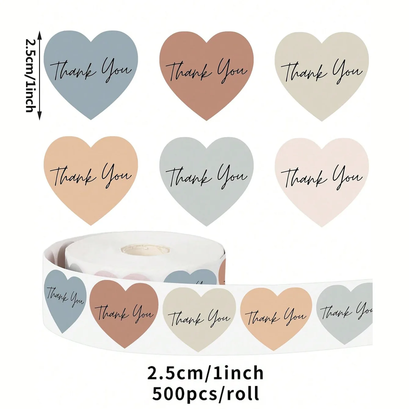 500Pcs Thank You Stickers Roll 2.5cm Boho Neutral Color Heart Shape Thank You Labels  Small Business Package Sealing Stickers
