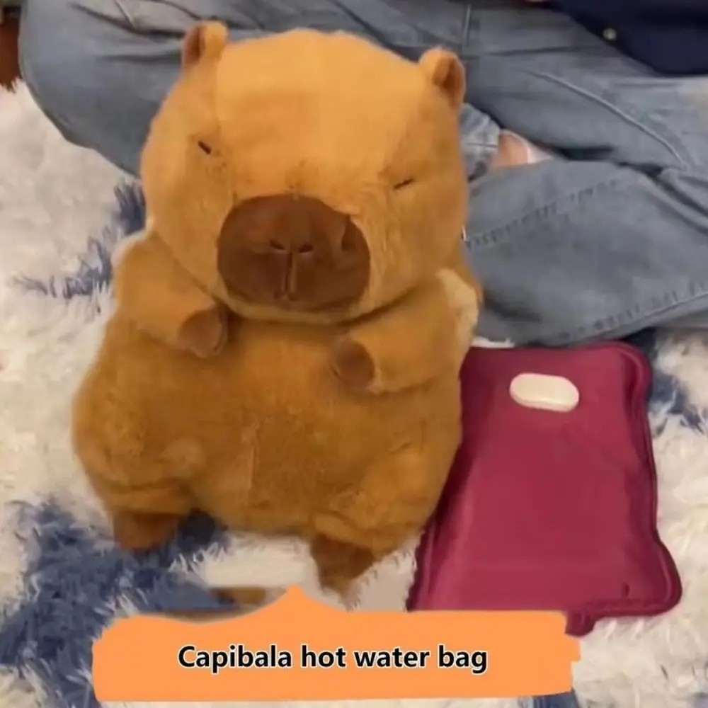 Funny Plush Capybara Hot Water Bottle Cover Cartoon Winter Warm Capybara Plush Toy Stuffed Soll Hand Warmer Pouch Christmas Gift