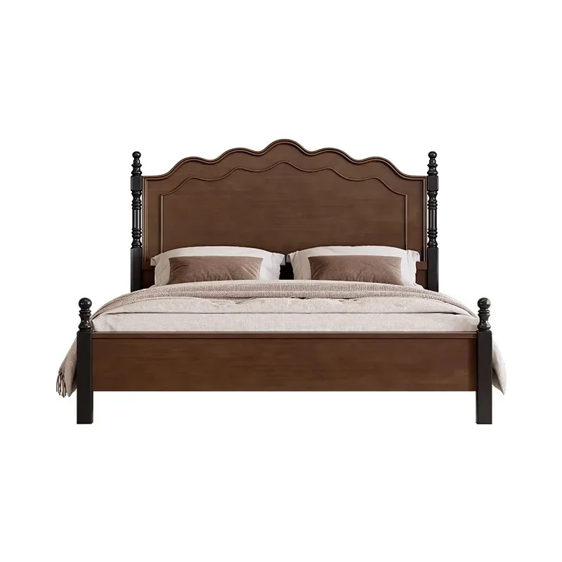 

American solid wood bed, modern minimalism, double bed medium and ancient bed, retro French bed