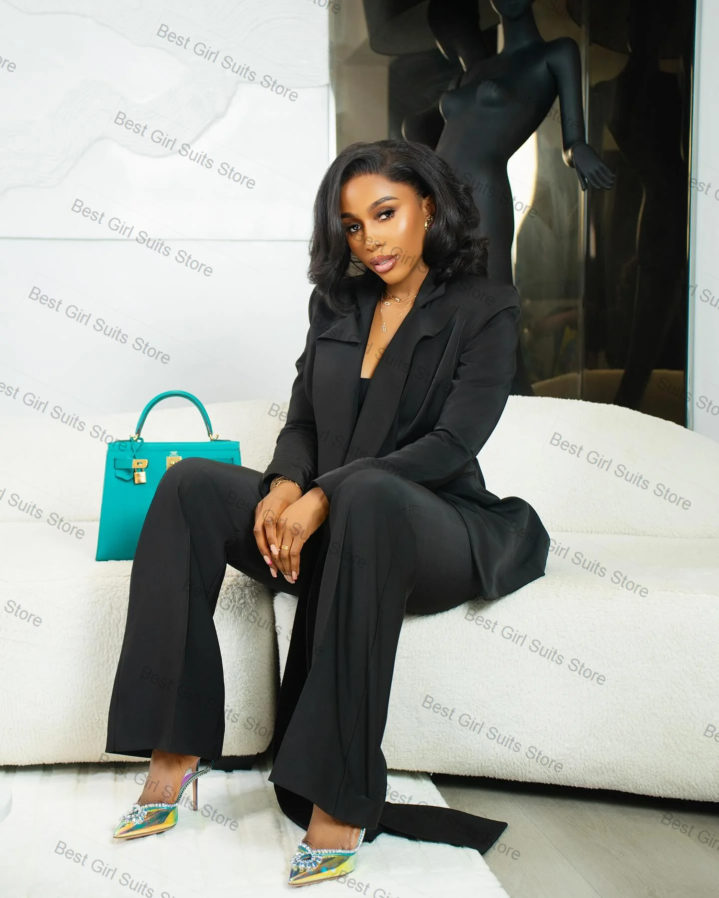 

Black Women Suit Set 2 Pcs Blazer+Pants Long Lapel Autumn Cotton Formal Office Lady Jacket Customized Wedding Tuxedos Prom Dress