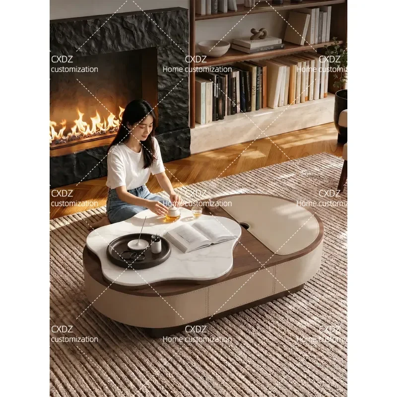 Minimalist Oval Coffee Table Living Room Light Luxury High End Storage Lifting Creative Personalized Tea Table