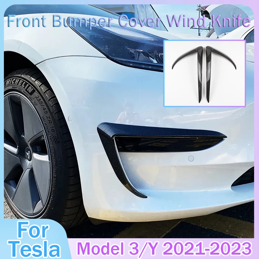 

Front Blade Trim For Tesla Model 3 Y Car 2023 Accessories Carbon Fibre Auto Exterior 2022 Decoration Part Accessories New