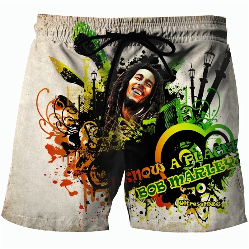 3D Printed Bob Marley Pattern Beach Shorts For Men Reggae Music Hip Hop Casual Funny Board Shorts Quick Dry Men Oversized Shorts