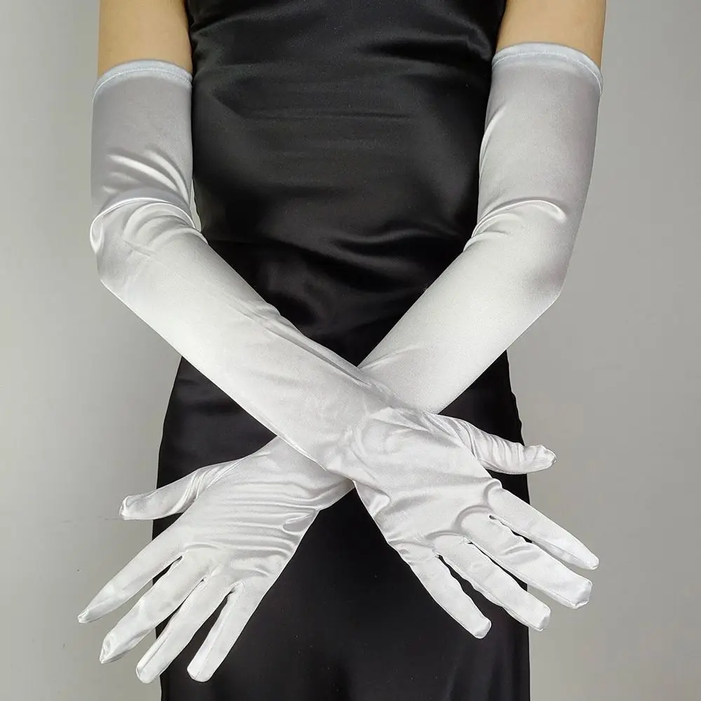 جديد إمرأة أنيق طويل قفاز من الساتان لون الحلوى 55 سنتيمتر واقية من الشمس القيادة قفاز خمر فستان الزفاف مطاطا القفازات النساء #4