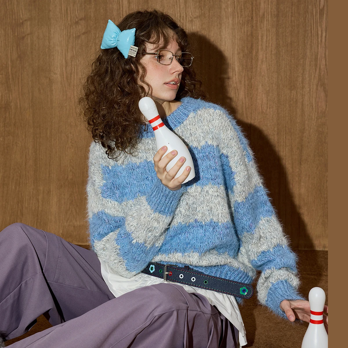 

Зимний женский свитер в полоску большого размера 2024, вязаный пуловер с цветными блоками, свободный крой, уютный топ с круглым вырезом, Y2K, повседневная шикарная одежда для дома