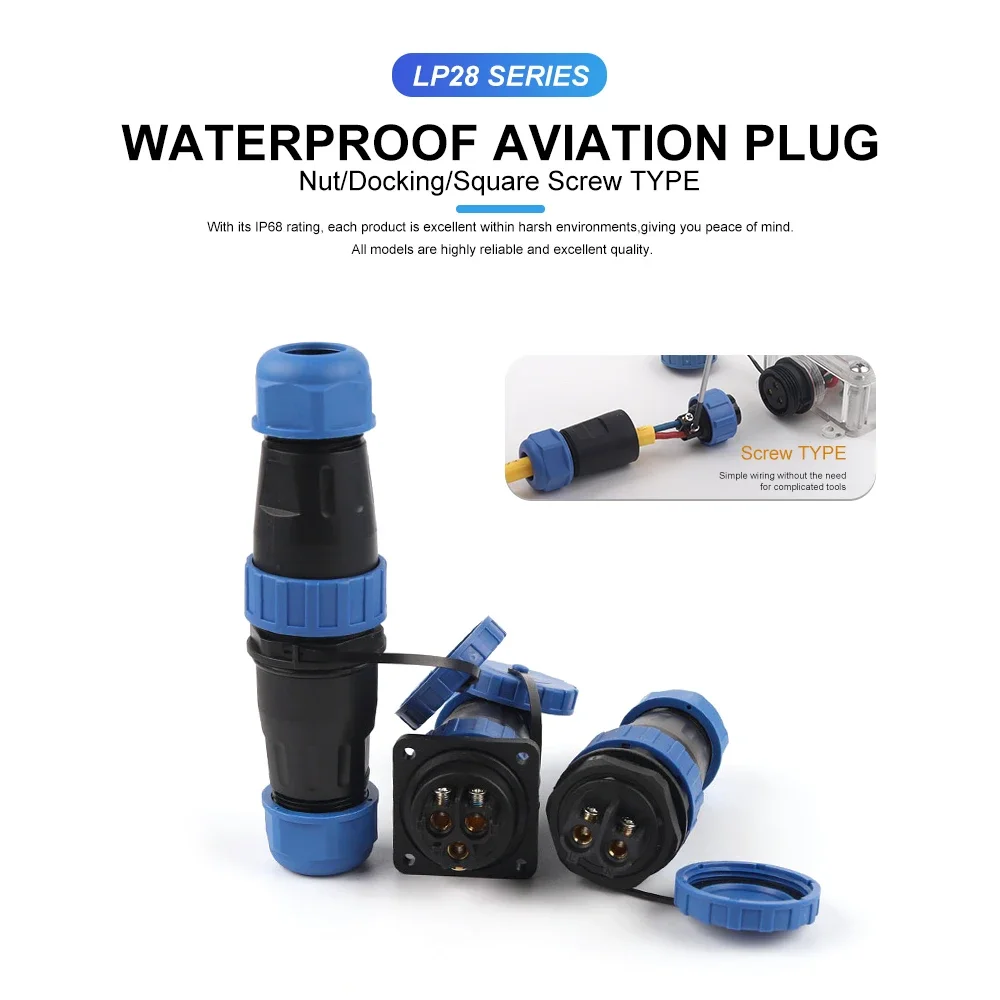 LP/SP28 Cable Connector Nut/Docking/Square IP68 Waterproof Aviation Male Female Plug Socket 2 3 4 Pin Screw Wiring No Welding - Image 2