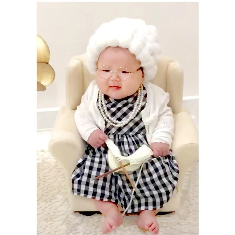 Funny Newborn Photography Props Costume Infant Baby Girls Cosplay Grandma Clothes Photo Shooting Hat Outfits