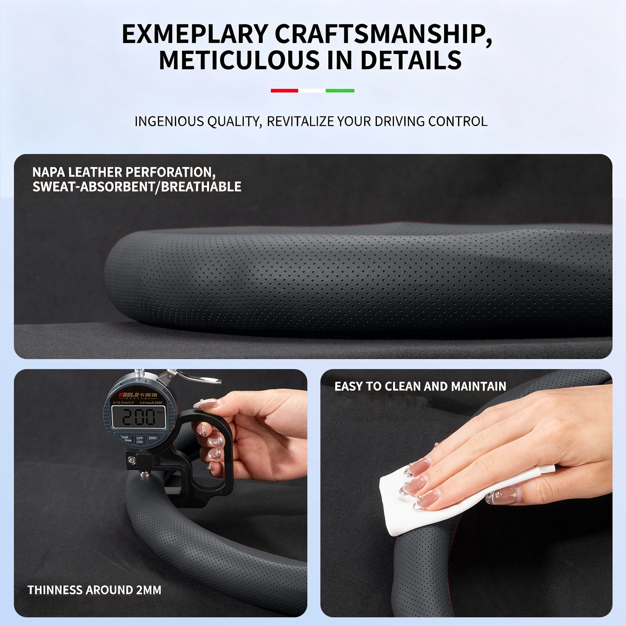 Suitable for Opel Insignia, Antara, Astra J/K, Zafira, Meriva, Vectra Nappa leather round steering wheel cover - view 4