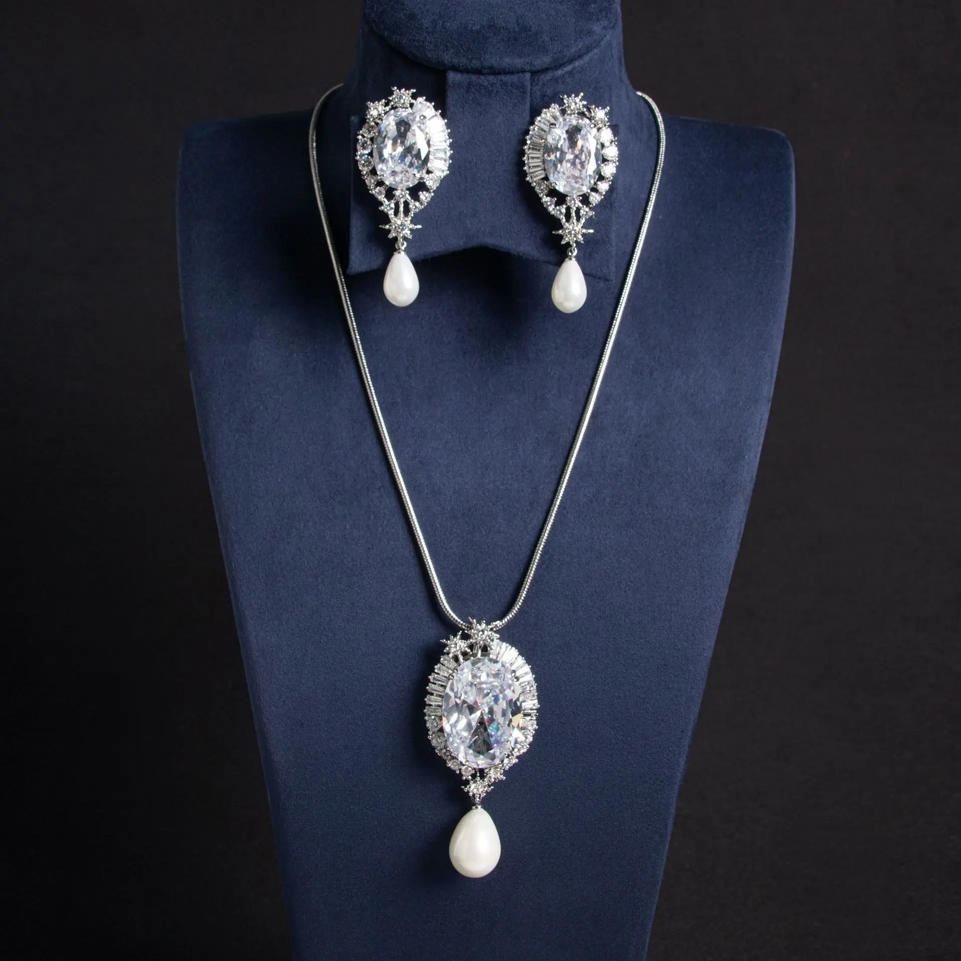 Semplice Cento Gocce Perle Gioielli Collana Orecchini Donna Sposa Traslucido Set Partito Matrimonio Sposa Accessori M-230