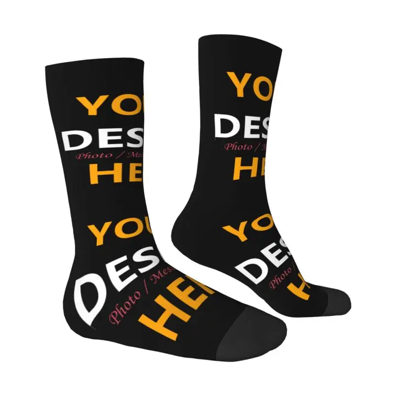 قم بتخصيص التصميم الخاص بك هنا جوارب دائرية للرجال للجنسين بشعار مخصص مطبوع للربيع والصيف والخريف والشتاء