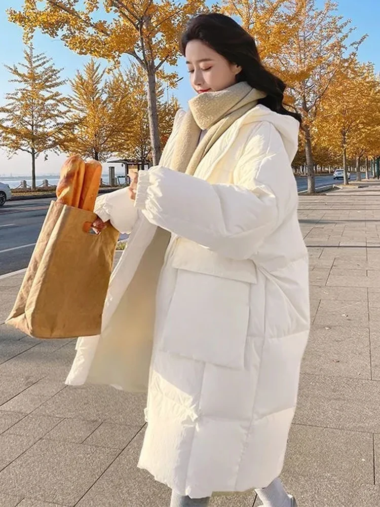 Down Cotton Parkas Women Long Padded Jacket Winter Female Oversized Loose Warm Coats Ladies Korean Fashion Hooded Long Jacket