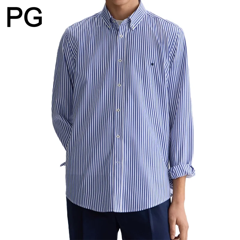 

PG Men's Vertical Striped Button-Down Shirt, Regular Fit Long Sleeve Business Casual Cotton Dress Shirt for Work Office
