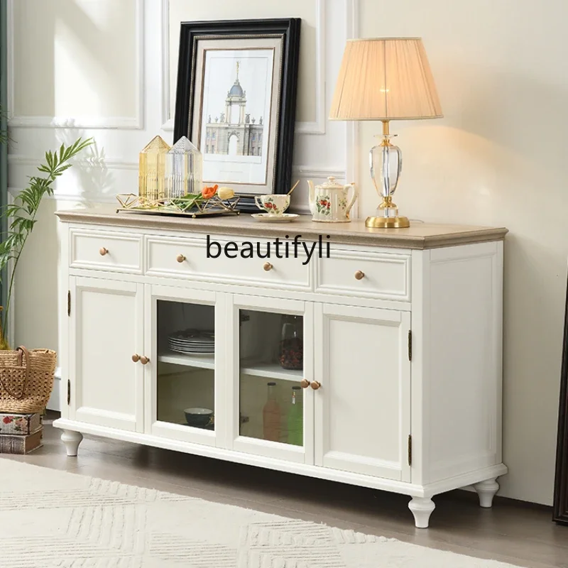 

American White Solid Wood Sideboard Four-Door Living Room Tea Cabinet Home Wall Locker