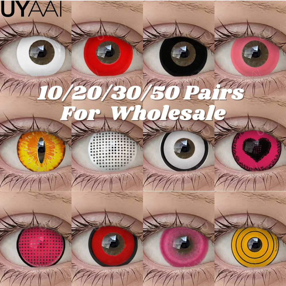 UYAAI 10–50 Paar Großhandel Cosplay farbige Kontaktlinsen Halloween Frauen Cosplay schwarze Linse Kosmetik weiß Make-up rote Schüler