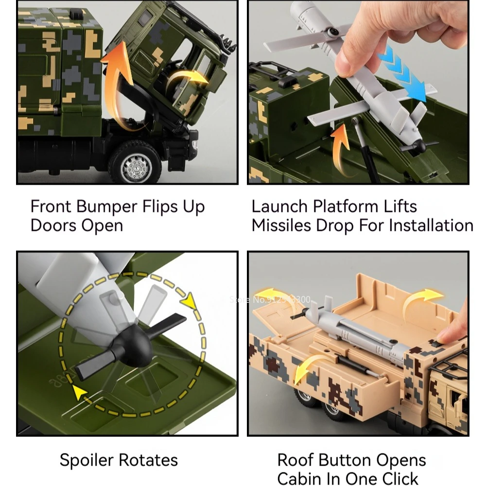 1:35 FL-10A ZSL92 Car Toy Model Alloy Diecast Sound Light Tank Pull Back Miniature Military Missiles Vehicle Models for Friends