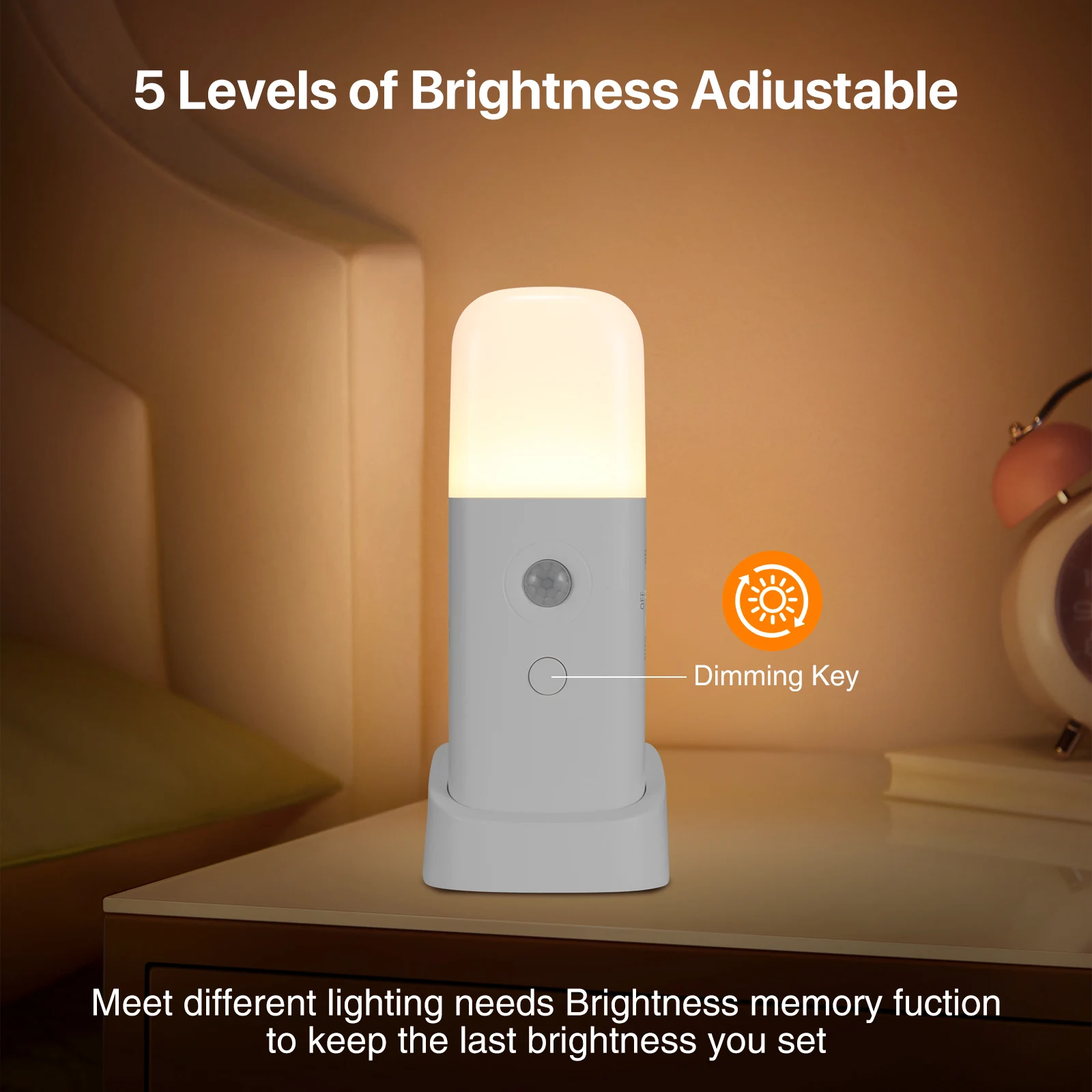 2000mAh LED Night Light Rechargeable Motion Sensor Bedside Lamp With 5 Levels Adjustable Brightness Dimmable Nursery Nightlight