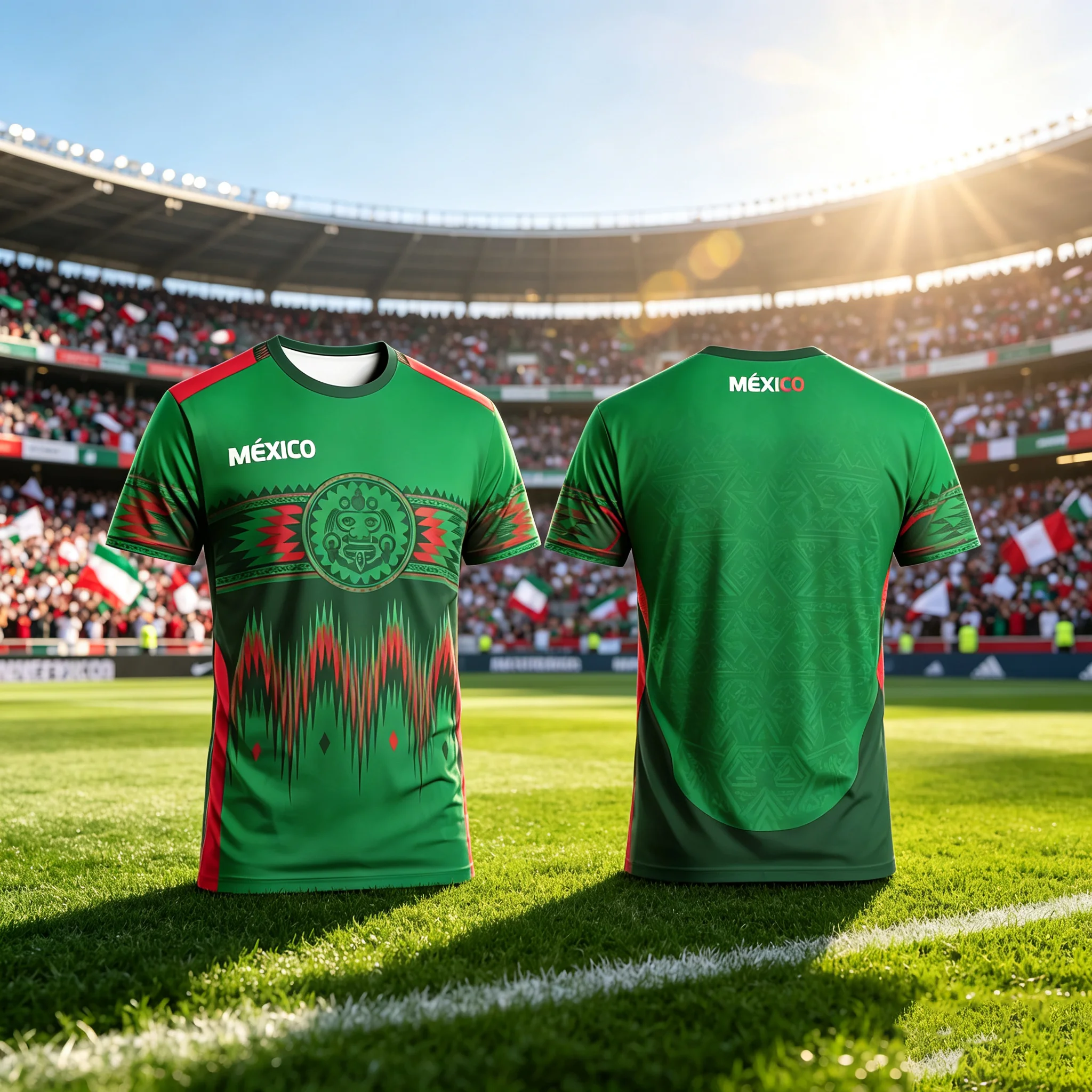 Vintage Mexican Aztec Totem Football T‑Shirt Men Gradient Geometric Pattern Short‑sleeve National Team Soccer Fan Jersey Tops