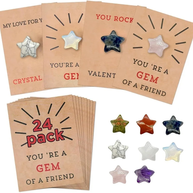 

24Pcs Valentines Cards With Heart-Shape Crystals Valentines Day Heart-Shaped Gemstones With Cards Valentines Day Easy Install