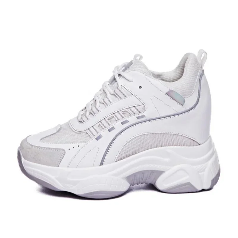 2025 الربيع/الخريف منصة إسفين أحذية رياضية مكتنزة أحذية أبي جلد طبيعي 9 سنتيمتر كعب زيادة الارتفاع أحذية مفلكنة الأحذية #1