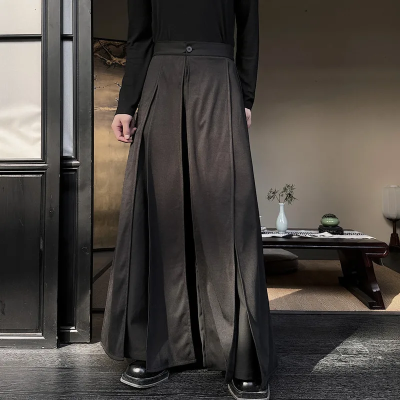 Men Japanese Samurai Pants Loose Casual Vintage Wide Leg Skirt Pants Baggy Trousers Women Dark Black Gothic Pants Stage Clothes