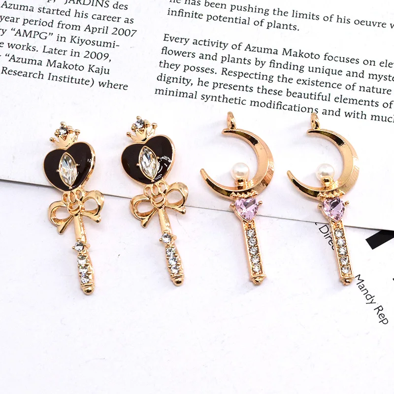 Moon Hearts Crowns Sceptre Alloy Enamel Charms 6pcs/Pack Anime Earring Keychain Pendant Accessory Diy Gothic Jewelry Make