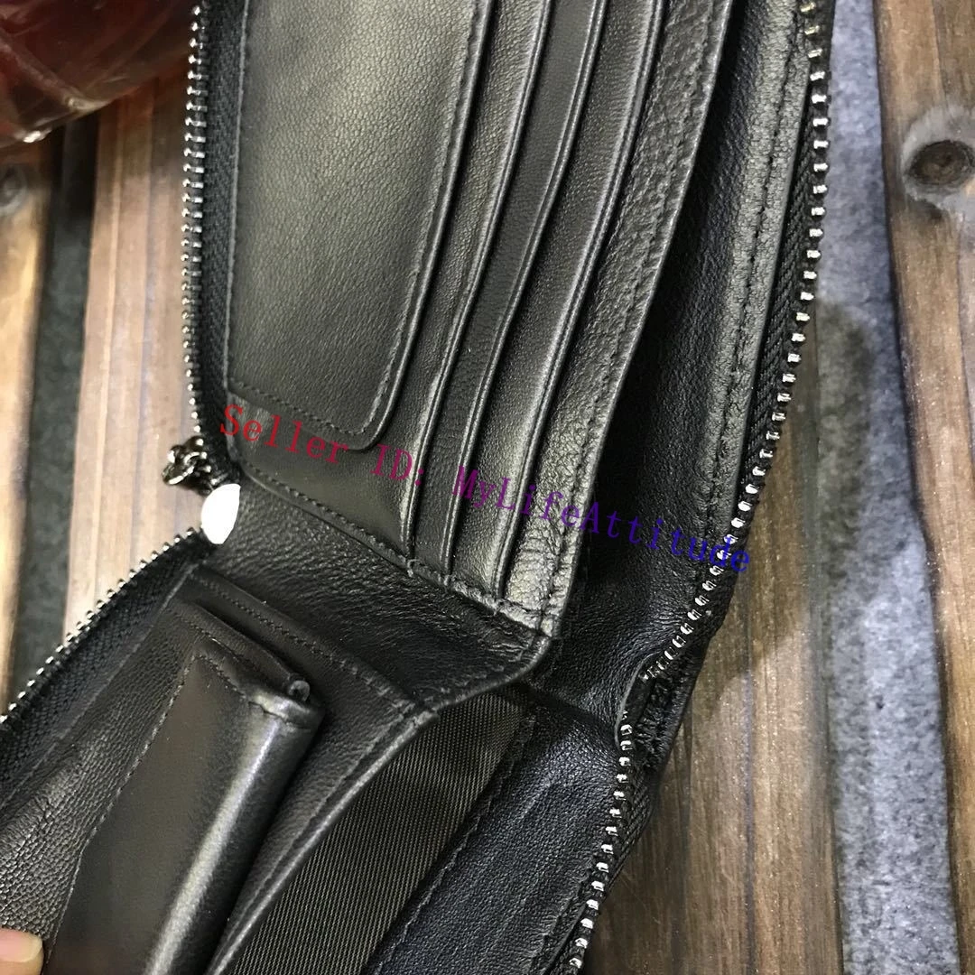 Solid Color Lambskin Unisex Zippy Compact Wallet Multi-purpose Coin Purse Intertexture Weaved Leather 6 Colors