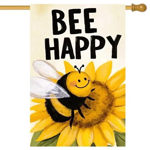 Happy Garden Flag 28 x 40 Inch Double Sided House Flag with Sunflower Bee AAV hhz