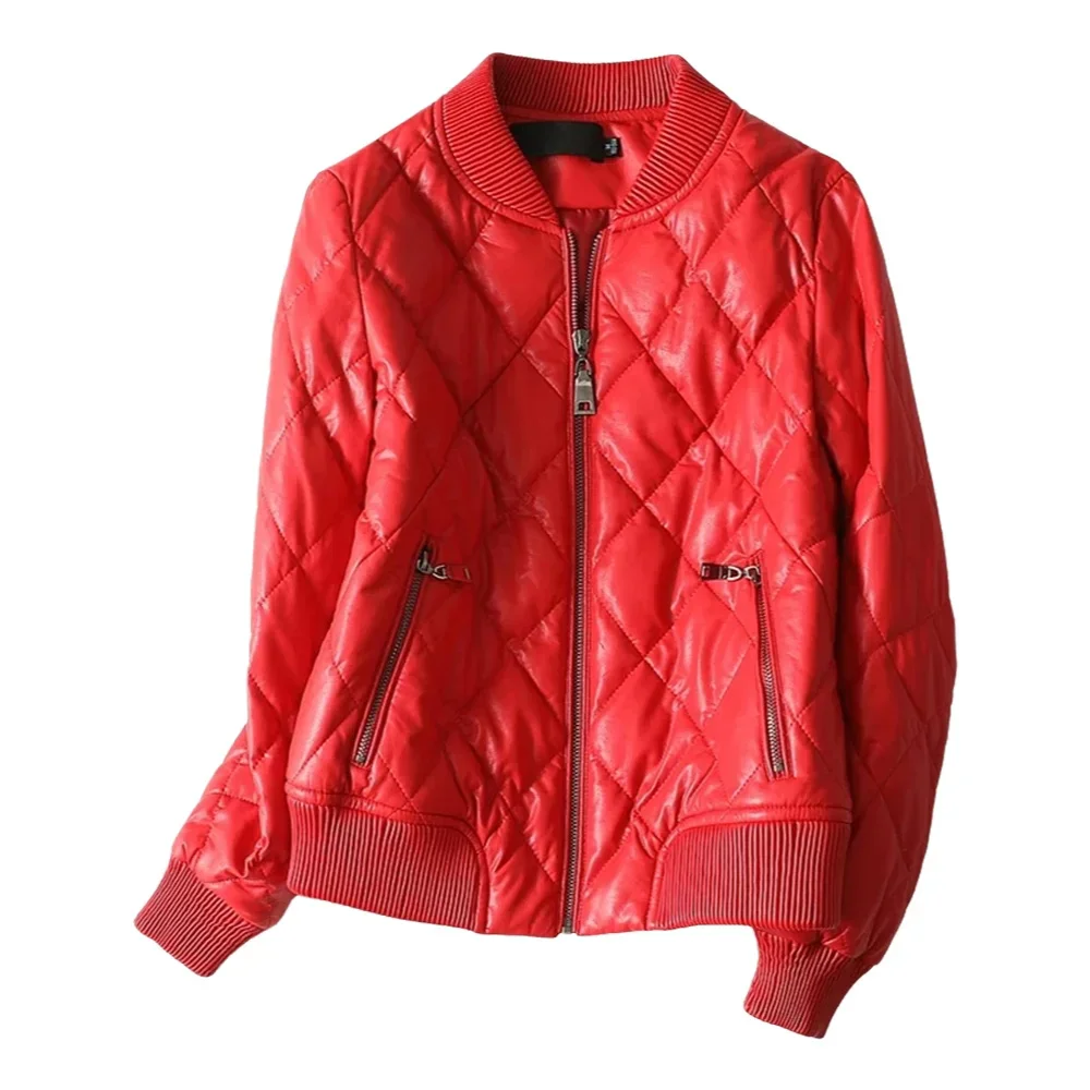 90% White Duck Down Women's Lambskin Leather Jacket 2026 Autumn Winter Split Sheepskin Warm Leather Jacket Coat Size M-5XL