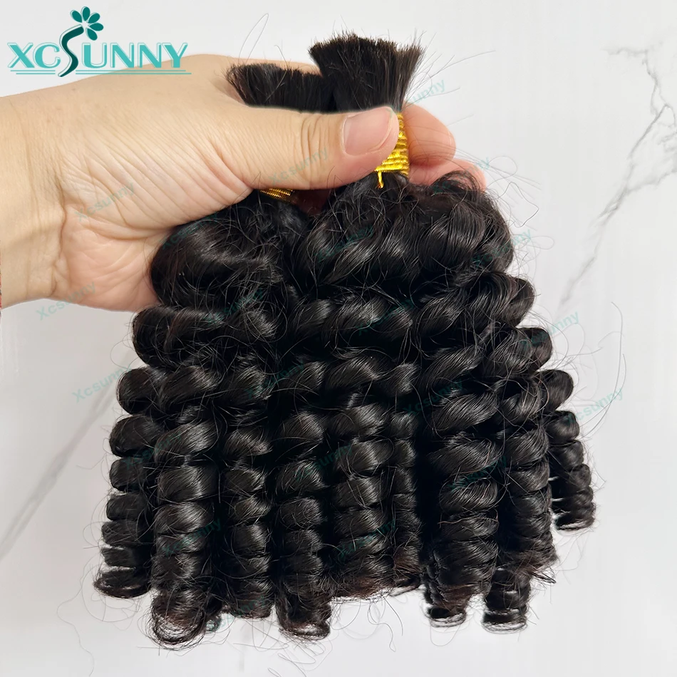 Bulk Human Hair For Braiding Bouncy Curly Hair Bulk Boho Braids Human Hair Extensions Double Drawn Bulk Curly Braiding Hair