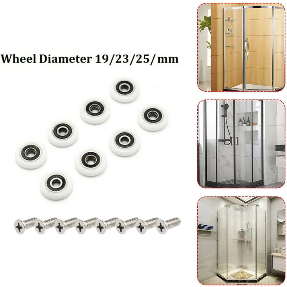 8Pcs Bath Cabinet Roller Wheel Shower Room Accessories Bearing Roller Wheel 19/23/25mm Shower Room Roller /Runners/Wheels