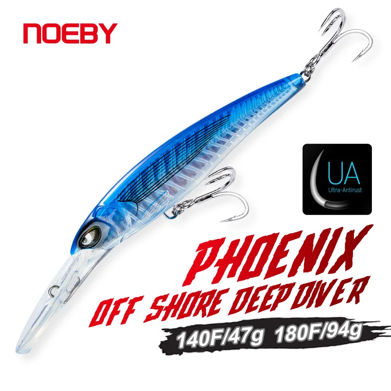 NOEBY Phoenix Trolling Minnow Köder 140mm 47g 180mm 94g Tief Tauchender Verstärkter Körper Offshore Big Game Angelköder